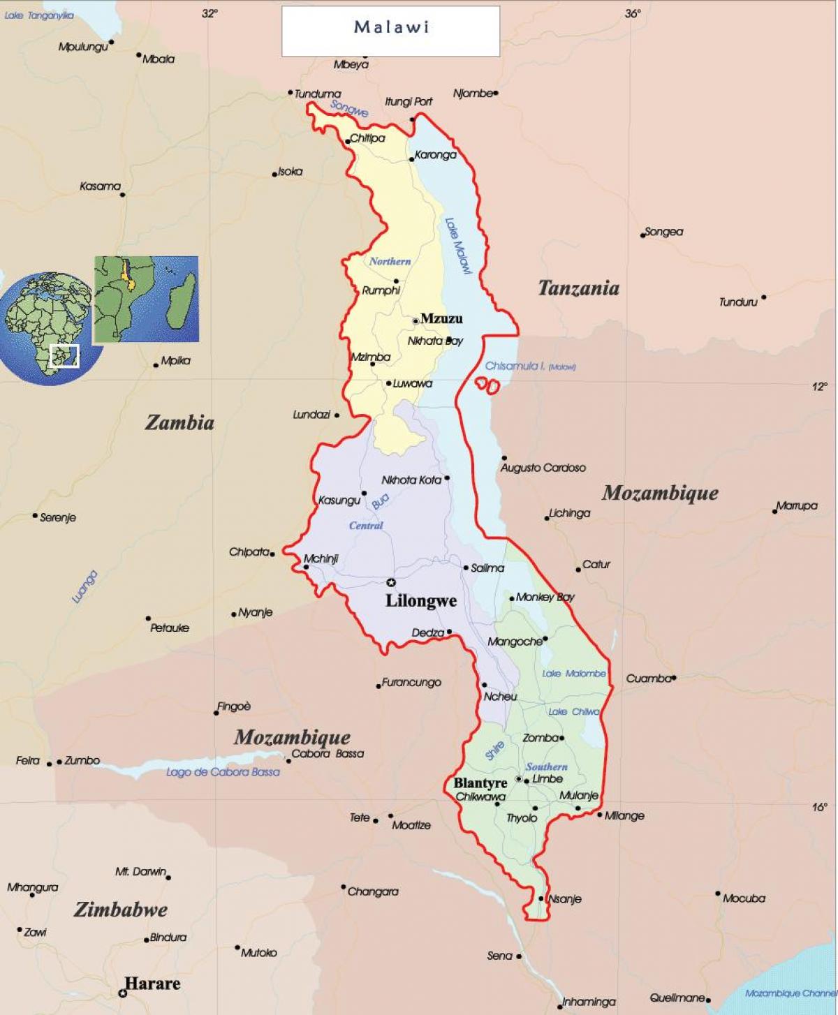 χάρτης του Μαλάουι πολιτική