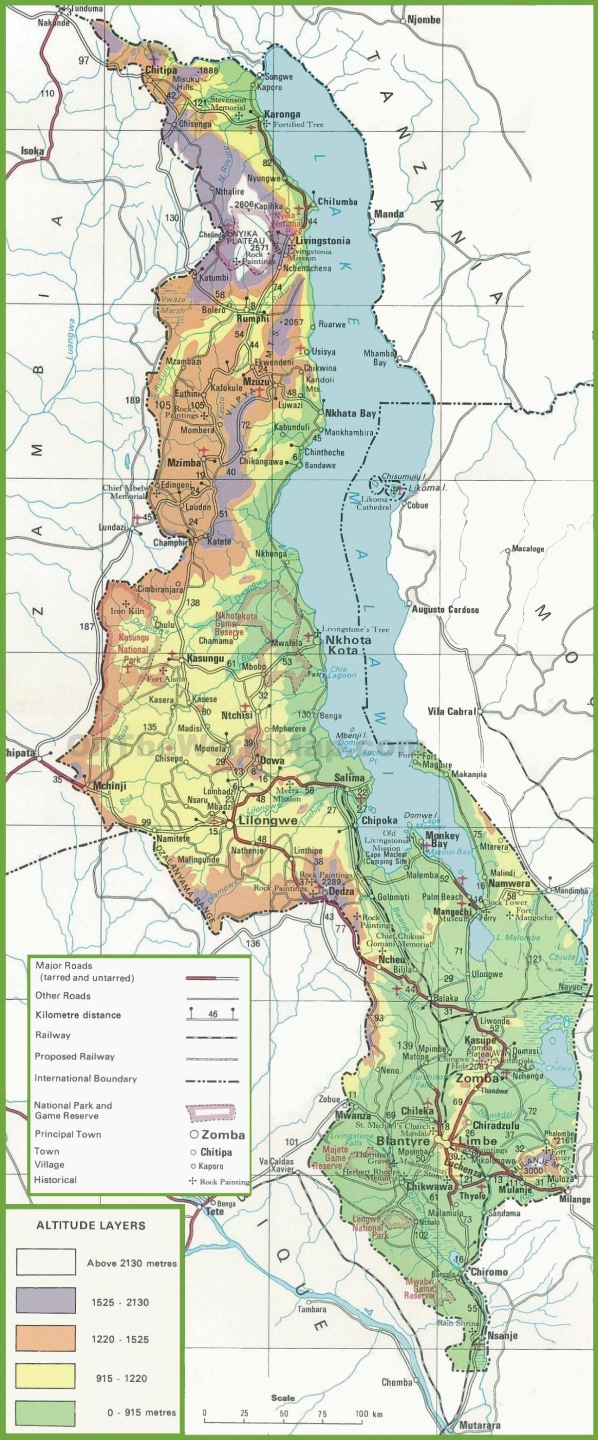 χάρτης της φυσικής χάρτης του Μαλάουι