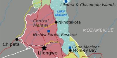 Χάρτης της λίμνης Μαλάουι της αφρικής