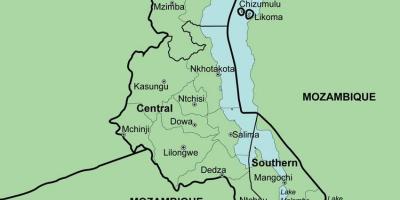 Χάρτης του Μαλάουι δείχνει περιοχές
